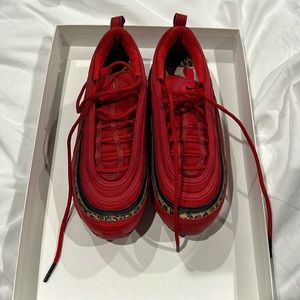Nike Air Max 97. Red with leopard print detail.